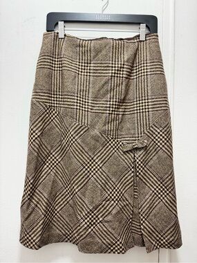 Harold’s Fall Wool-Blend Plaid A-Line Skirt in Brown Plaid with Bow 🎀